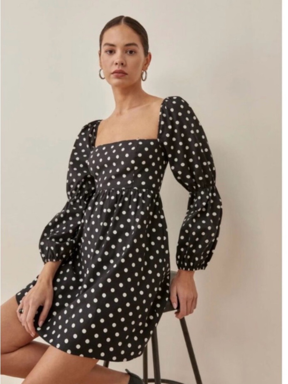 Reformation Michaela Polka Dot Square Neck Mini Dress
